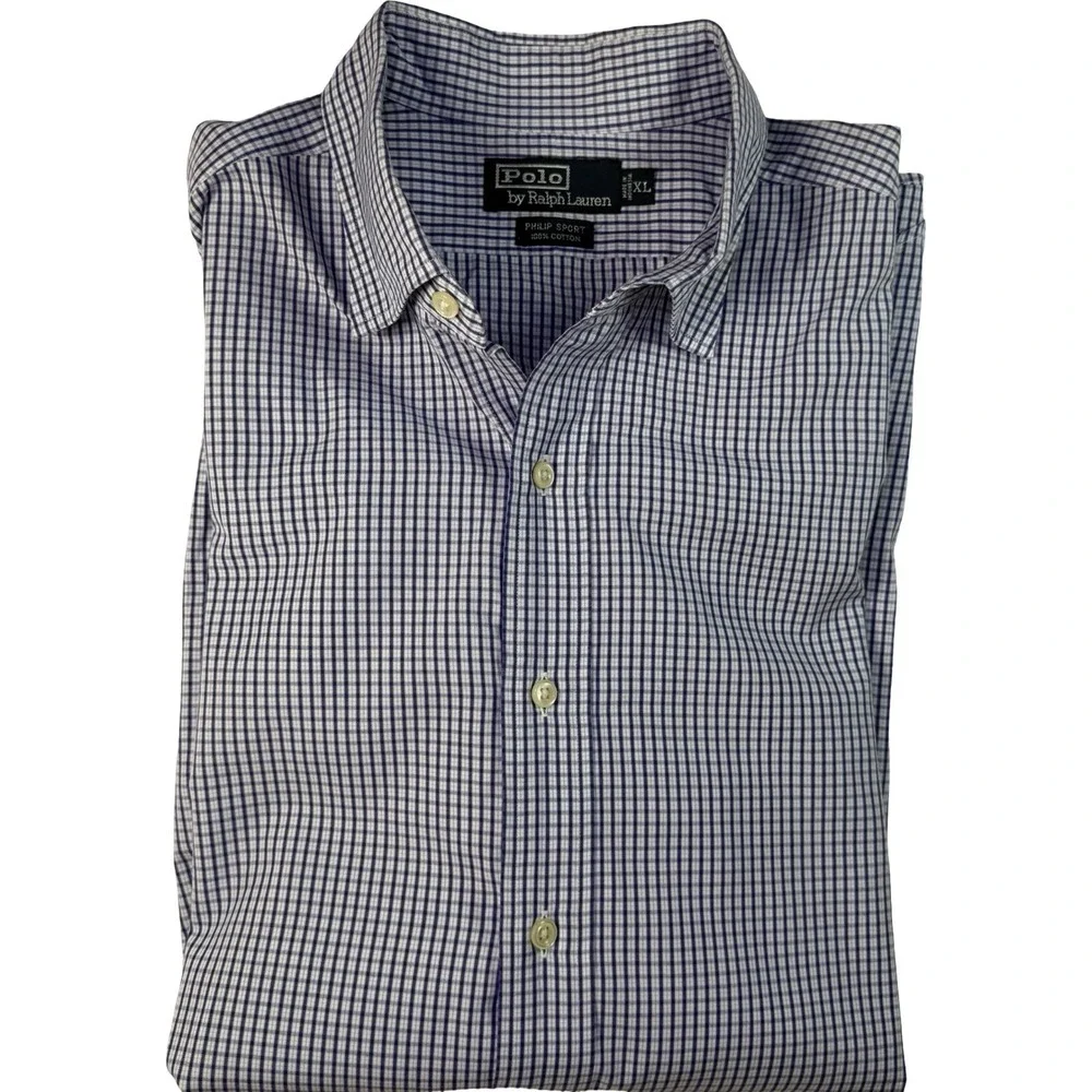 Polo Ralph Lauren Button Down Mens XL Blue Gingham Philip Sport Cotton Shirt